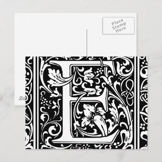 Letter E Middeleeuws Monogram Art Nouveau Briefkaart (Voorkant / Achterkant)