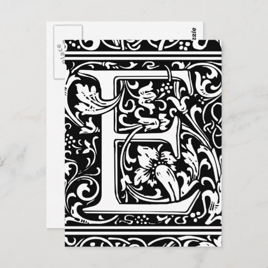 Letter E Middeleeuws Monogram Art Nouveau Briefkaart (Voorkant / Achterkant)