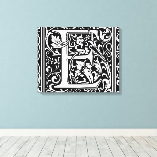 Letter E Middeleeuws Monogram Art Nouveau Canvas Afdruk (Insitu (Houten vloer))
