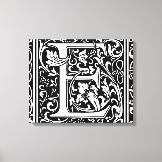 Letter E Middeleeuws Monogram Art Nouveau Canvas Afdruk (Voorkant)