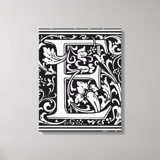 Letter E Middeleeuws Monogram Art Nouveau Canvas Afdruk (Voorkant)