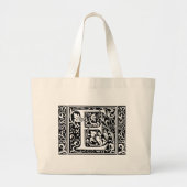 Letter E Middeleeuws Monogram Art Nouveau Grote Tote Bag (Voorkant)