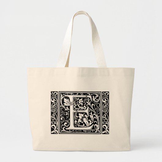 Letter E Middeleeuws Monogram Art Nouveau Grote Tote Bag (Voorkant)