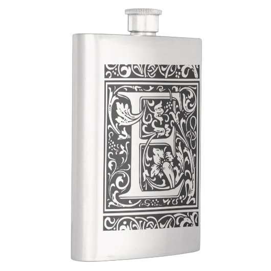 Letter E Middeleeuws Monogram Art Nouveau Heupfles (Rechts)