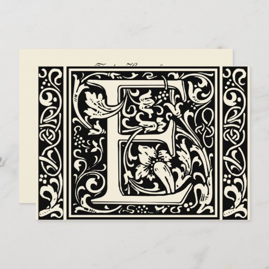 Letter E Middeleeuws Monogram Art Nouveau Kaart (Voorkant / Achterkant)