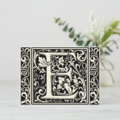Letter E Middeleeuws Monogram Art Nouveau Kaart (Staand voorkant)