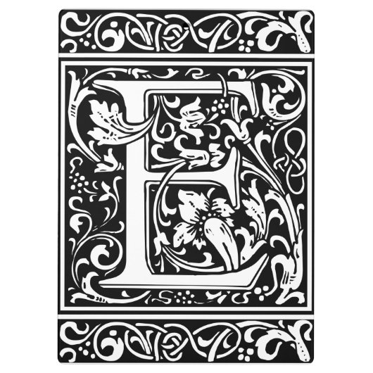 Letter E Middeleeuws Monogram Art Nouveau Klembord (Achterkant)