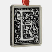 Letter E Middeleeuws Monogram Art Nouveau Metalen Ornament (Rechts)