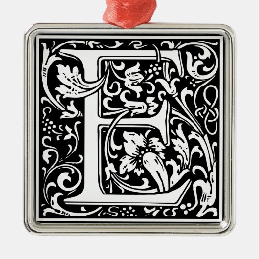 Letter E Middeleeuws Monogram Art Nouveau Metalen Ornament (Voorkant)