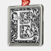 Letter E Middeleeuws Monogram Art Nouveau Metalen Ornament (Links)