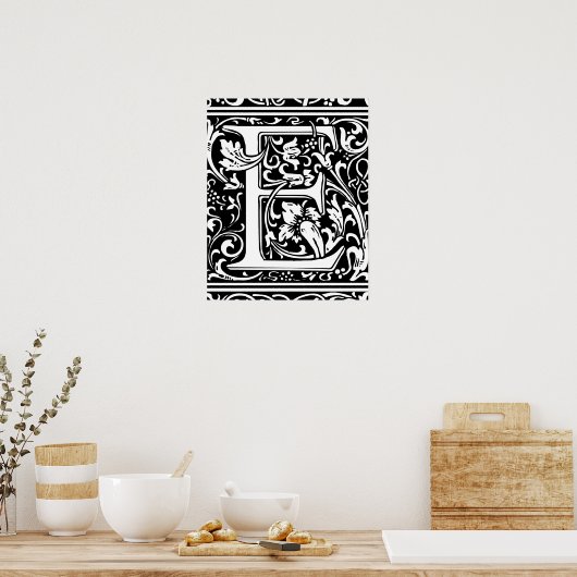 Letter E Middeleeuws Monogram Art Nouveau Poster (Keuken)