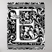 Letter E Middeleeuws Monogram Art Nouveau Poster (Voorkant)