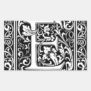 Letter E Middeleeuws Monogram Art Nouveau Rechthoekige Sticker