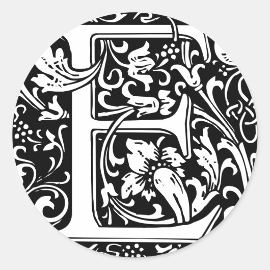 Letter E Middeleeuws Monogram Art Nouveau Ronde Sticker (Voorkant)