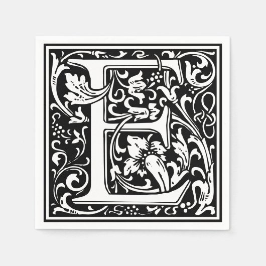 Letter E Middeleeuws Monogram Art Nouveau Servet (Voorkant)