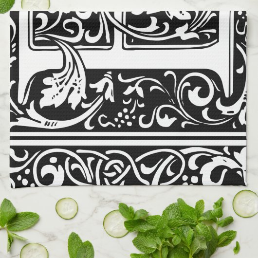 Letter E Middeleeuws Monogram Art Nouveau Theedoek (Gevouwen)