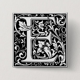 Letter E Middeleeuws Monogram Art Nouveau Vierkante Button 5,1 Cm