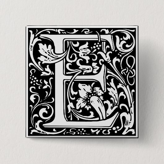 Letter E Middeleeuws Monogram Art Nouveau Vierkante Button 5,1 Cm (Voorkant)