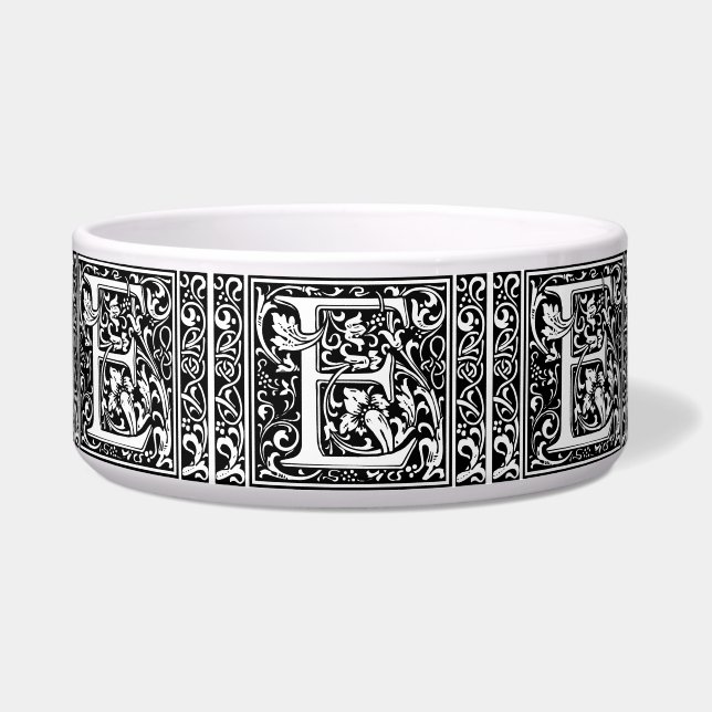 Letter E Middeleeuws Monogram Art Nouveau Voerbakje (Voorkant)