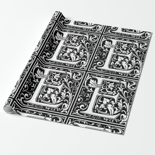 Letter E Middeleeuwse Monogram Art Nouveau Cadeaupapier (Uitgerold)