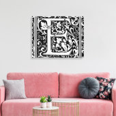 Letter E Middeleeuwse Monogram Art Nouveau Canvas Afdruk (Insitu (Woonkamer))