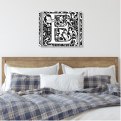 Letter E Middeleeuwse Monogram Art Nouveau Canvas Afdruk (Insitu (Slaapkamer))