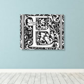 Letter E Middeleeuwse Monogram Art Nouveau Canvas Afdruk (Insitu (Houten vloer))