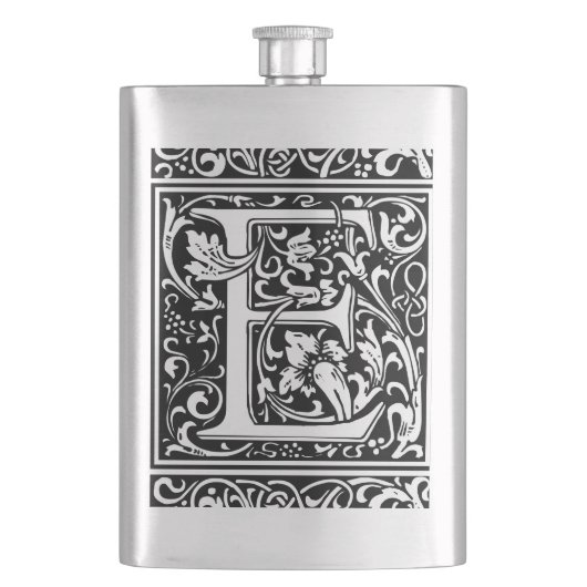 Letter E Middeleeuwse Monogram Art Nouveau Heupfles (Voorkant)