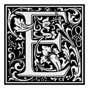 Letter E Middeleeuwse Monogram Art Nouveau Perfect Poster