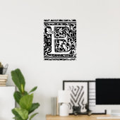 Letter E Middeleeuwse Monogram Art Nouveau Poster (Thuiskantoor)