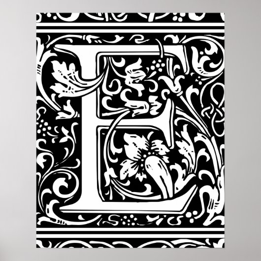 Letter E Middeleeuwse Monogram Art Nouveau Poster (Voorkant)