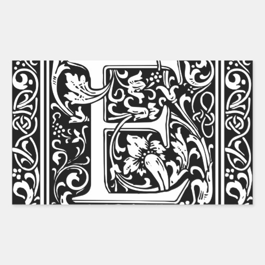 Letter E Middeleeuwse Monogram Art Nouveau Rechthoekige Sticker (Voorkant)