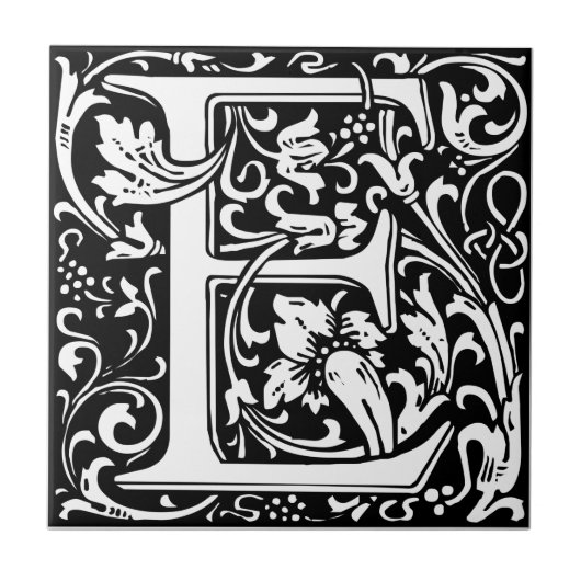 Letter E Middeleeuwse Monogram Art Nouveau Tegeltje (Voorkant)