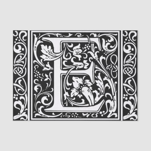 Letter E Middeleeuwse Monogram Art Nouveau Tissuepapier (Voorkant)
