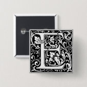 Letter E Middeleeuwse Monogram Art Nouveau Vierkante Button 5,1 Cm (Voorkant /achterkant)