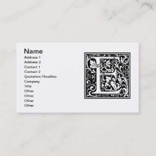 Letter E Middeleeuwse Monogram Art Nouveau Visitekaartje