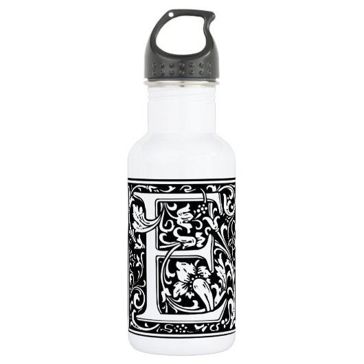Letter E Middeleeuwse Monogram Art Nouveau Waterfles (Voorkant)