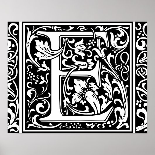 Letter E Middeleeuwse Monogram Vintage Initiaal Poster (Voorkant)