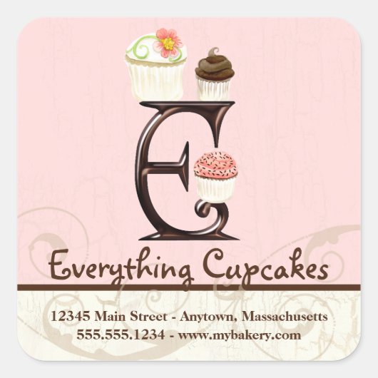 Letter E Monogram Cupcake Logo Zakelijke Stickers (Voorkant)