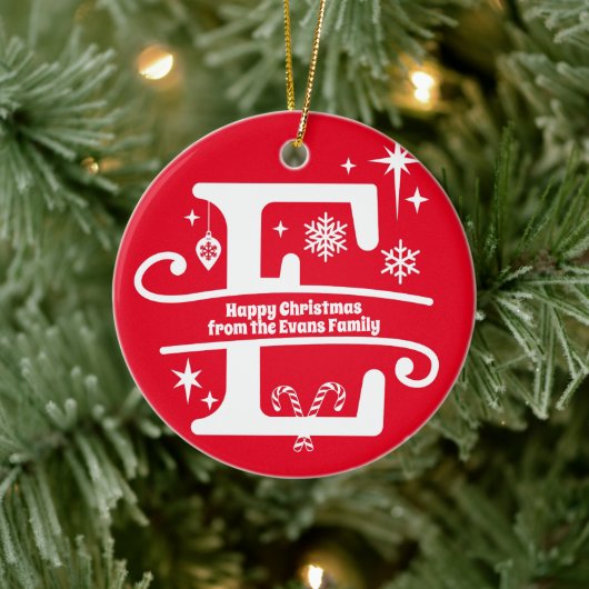 Letter E Monogram Initiaal Familienaam Greeting Keramisch Ornament (Boom)