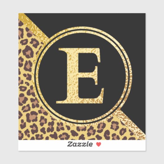 Letter E Monogram Leopard Print Gold en zwart Sticker (Vel)