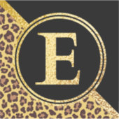 Letter E Monogram Leopard Print Gold en zwart Sticker (Voorkant)
