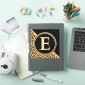Letter E Monogram Leopard Print Gold en zwart Sticker (iPad Cover)