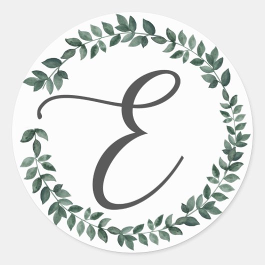 Letter E Monogram Minimalistische Botanische Bladk Ronde Sticker (Voorkant)