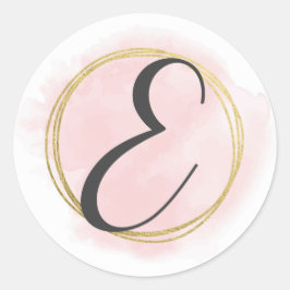 Letter E Monogram Roze Roze Waterverf Goud Chic Ronde Sticker