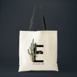 Letter E Monogram | Tropische actus gepersonalisee Tote Bag<br><div class="desc">letter E monogram canvas tas met waterverf cactus,  faux goudfolie bladeren en zwarte waterverf borstelaccenten. Pas deze tropische monogram canvas tas aan door jouw naam of andere details toe te voegen. Deze boho letter E monogrammed tas zal perfect zijn als cadeau. Andere brieven zijn beschikbaar.</div>