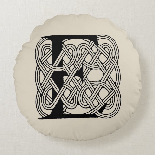 Letter E Monogram Vintage Keltische Knoopprint Rond Kussen (Voorkant)