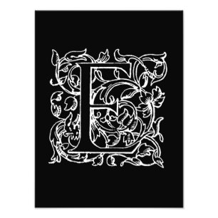  letter E Monogram zwart Witte Monogrammen Foto Afdruk