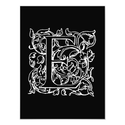 letter E Monogram zwart Witte Monogrammen Foto Afdruk (Voorkant)