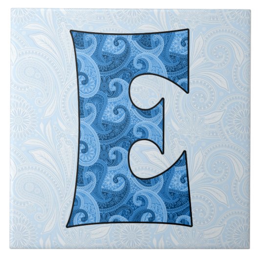 Letter E - Monogrammed Blue Paisley 6 inch Tegel Tegeltje (Voorkant)